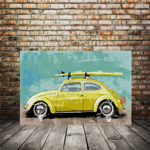 VW Beatle vintage Yellow auto art 001