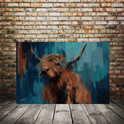 Highland cow art print, Canvas 003