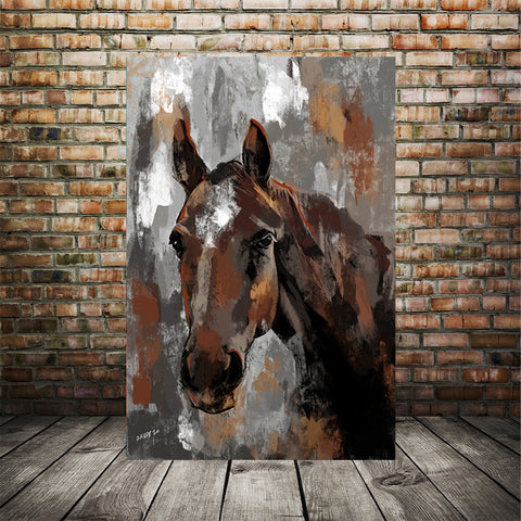 Horse Art print, Canvas,brown 003