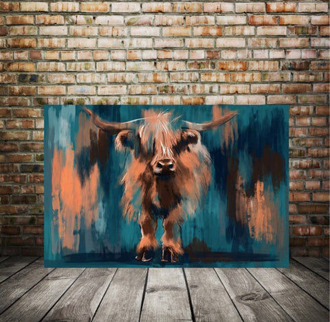 Highland cow art print, Canvas 001