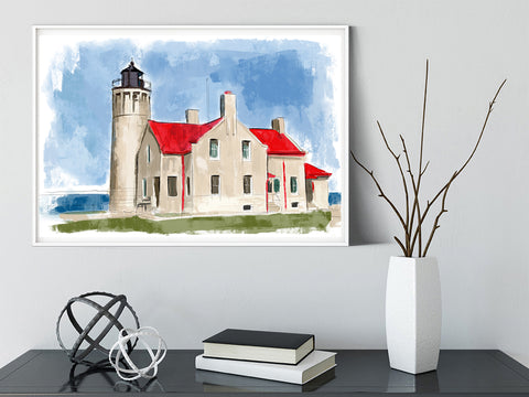 Old Mackinac Point Lighthouse. Watercolor print